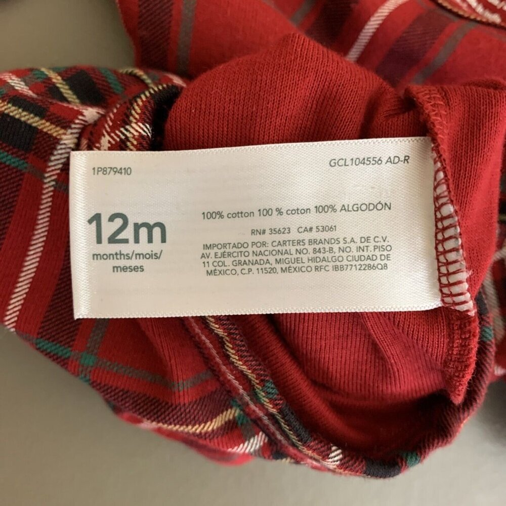Carter’s Long Sleeve Bodysuit Red Plaid Tartan Holiday Christmas Baby 12 Months - Picture 7 of 10